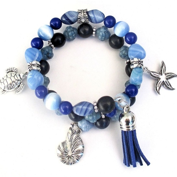 Jewelry by Scotti Jewelry - Blue Ocean Charms Coil Bracelet Handmade